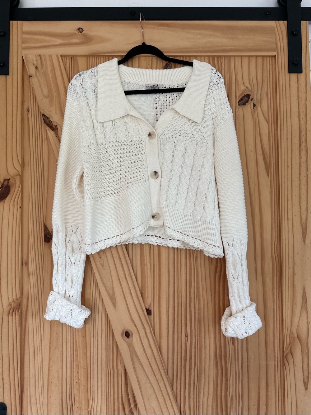 Sincerely Jules Cream Collared Button-Front Knit Cardigan